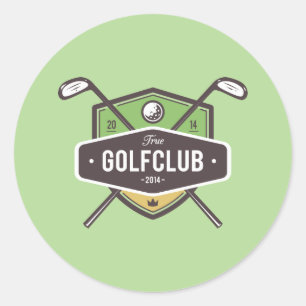 Crossed Golf Clubs With Shield Classic Round Sticker