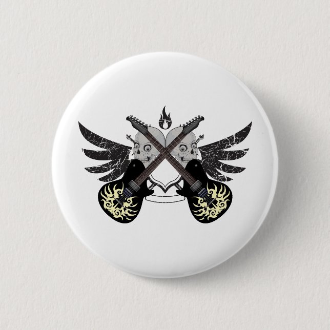 Crossed Guitars and Skulls 2 Inch Round Button (Front)