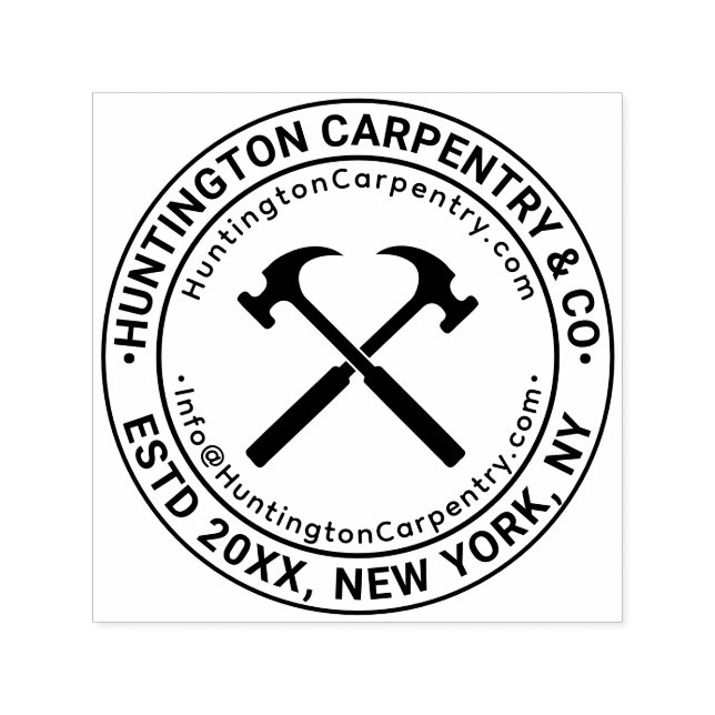 Crossed Hammers Carpentry Builder Name URL Email Self-inking Stamp (Design)