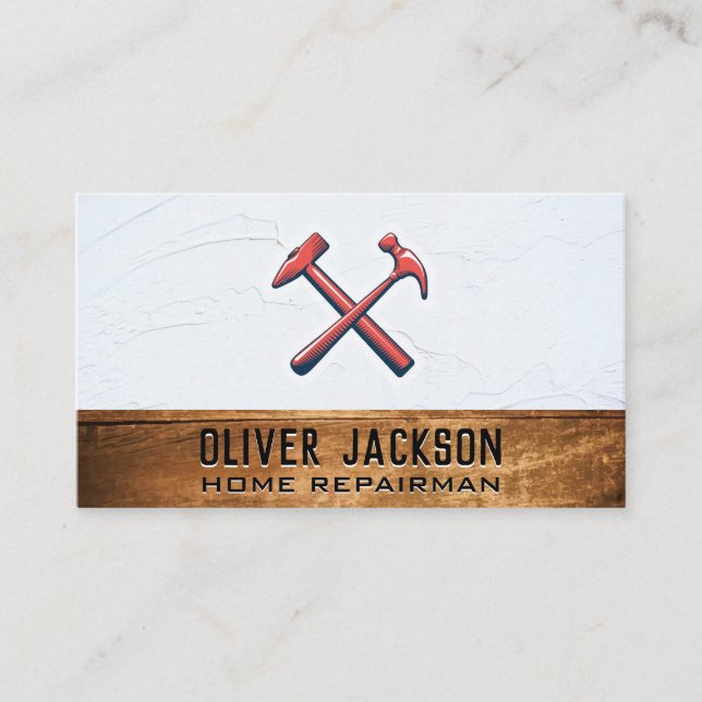 Crossed Hammers | Texture Wall and Wood Business Card (Front)