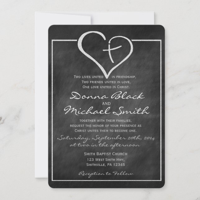 Crossed Heart Religious Wedding Invitations (Front)
