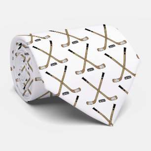 Crossed Hockey Sticks and Puck Brown Tie