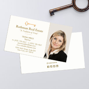 Crossed Keys Real Estate Agent  Add Photo Business Business Card