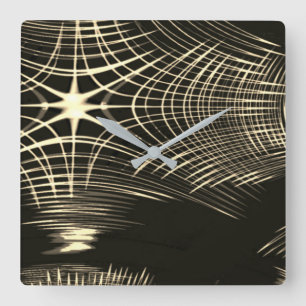 Crossed khaki lines that are repeated in wave square wall clock