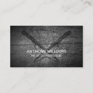 Crossed Knives   Scratched Metal Business Card