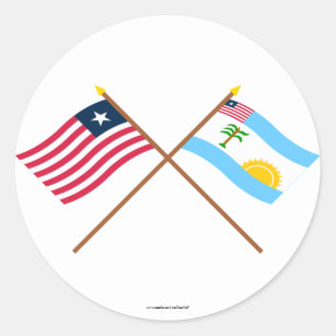 Crossed Liberia and River Cess County Flags Classic Round Sticker