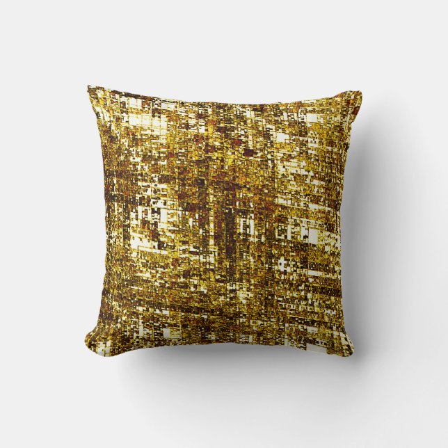 Crossed lines and ochre yellow square notch throw pillow (Front)