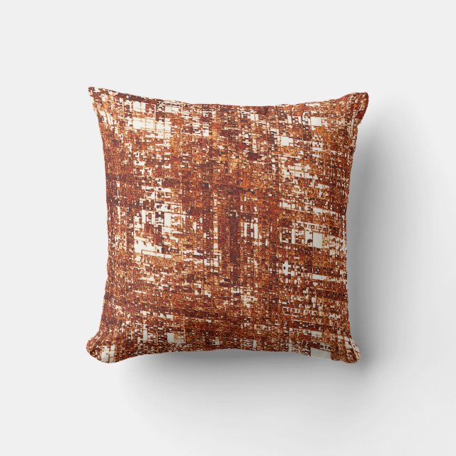 Crossed lines and rust square notch outdoor pillow (Front)