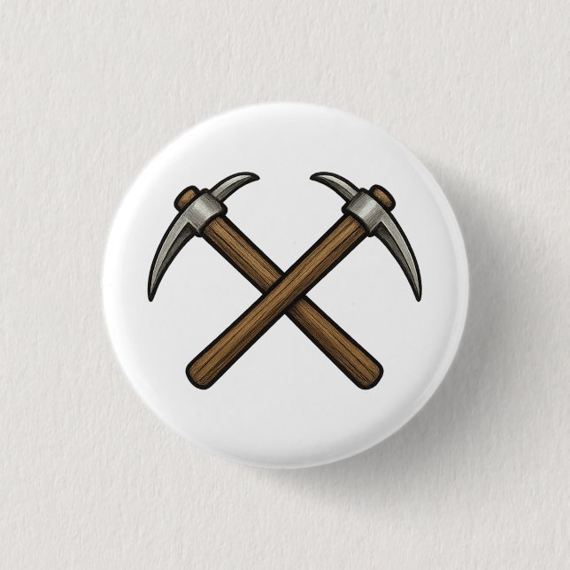 crossed mining pickaxes 1 inch round button (Front)