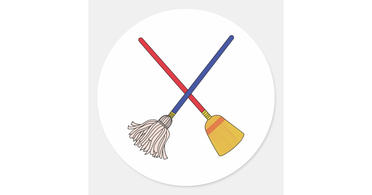 Crossed Mop & Broom Classic Round Sticker Zazzle