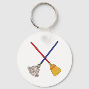 Crossed Mop & Broom Keychain