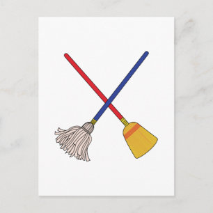 Crossed Mop & Broom Postcard