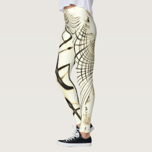 Crossed nut-brown curved traces, light background leggings