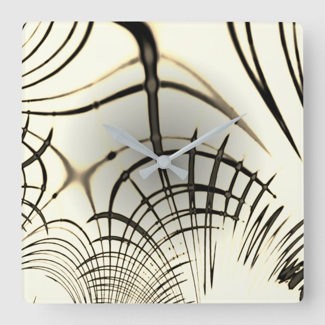 Crossed nut-brown curved traces, light background square wall clock (Front)