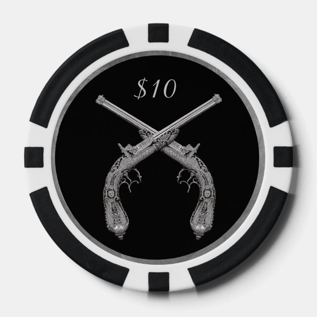 Crossed Pistol Poker Chips (Front)