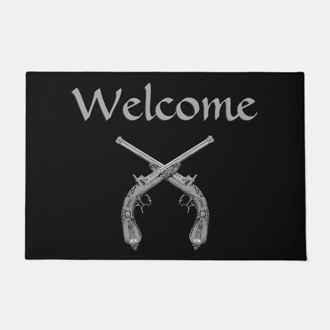 Crossed Pistol Welcome Doormat (Front)
