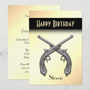 Crossed Pistols Birthday Party Invitation