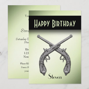 Crossed Pistols Birthday Party Invitation