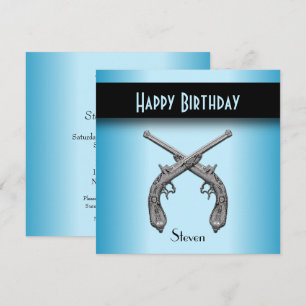 Crossed Pistols Blue Party Invitation