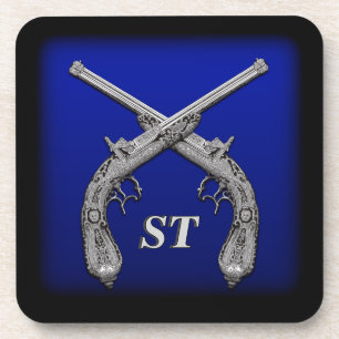 Crossed Pistols Personalized Square Coasters