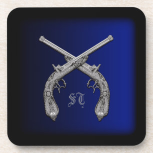 Crossed Pistols Personalized Square Coasters
