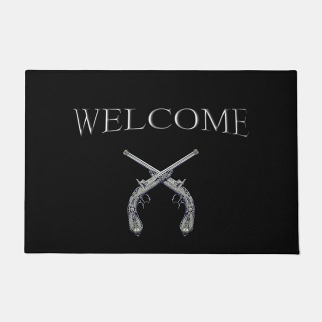 Crossed Pistols Welcome Mat for the front door big (Front)