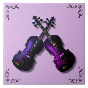 CROSSED PURPLE VIOLINS TILE