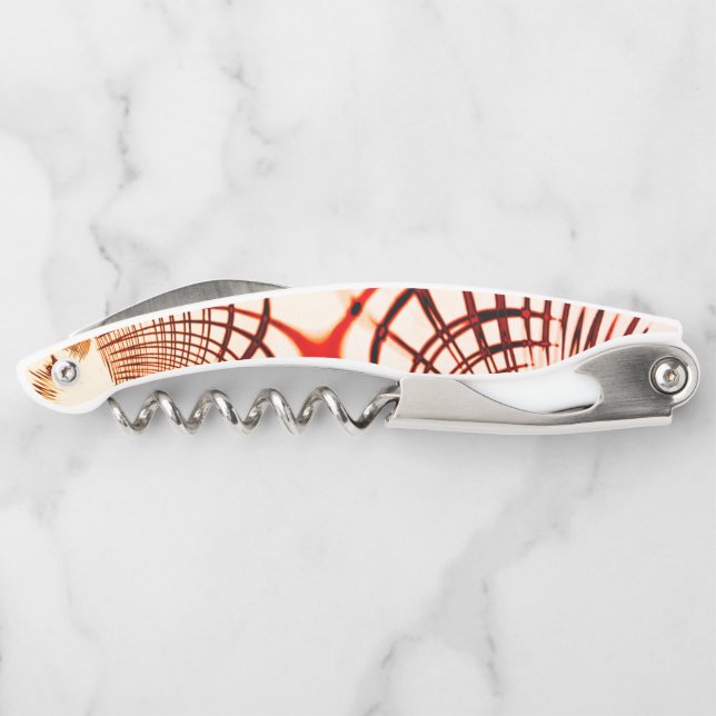 Crossed red brown curved traces, aged effect corkscrew (Back)