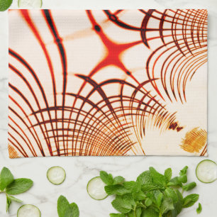 Crossed red brown curved traces, aged effect kitchen towel