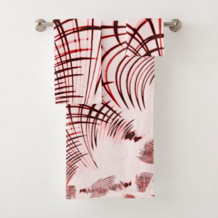 Crossed red curved traces on light background bath towel set
