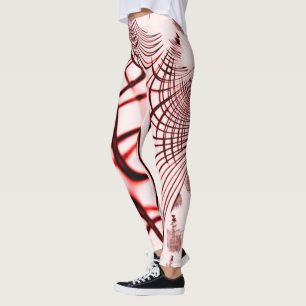 Crossed red curved traces on light background leggings