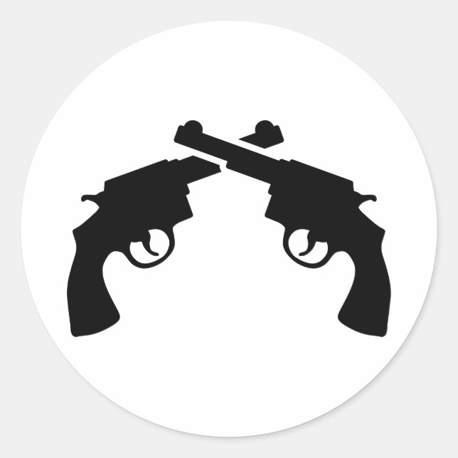 Crossed revolver classic round sticker (Front)