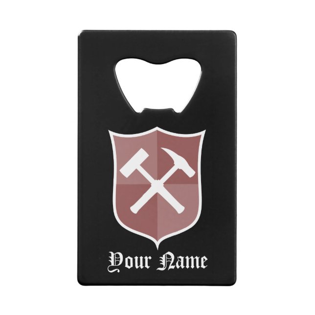 Crossed Rock Hammer Shield Wallet Bottle Opener (Front)