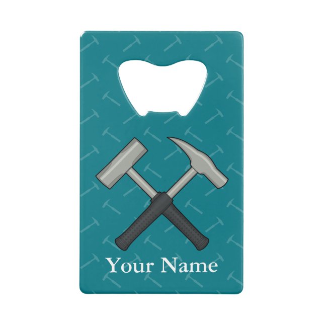 Crossed Rock Hammers Wallet Bottle Opener (Front)