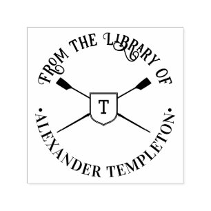 Crossed Rowing Blades Monogram Library Book Name Self-inking Stamp