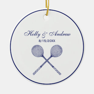 Crossed Squash Racquets Blue Ceramic Ornament