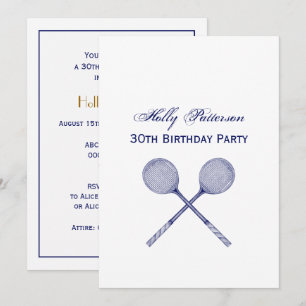 Crossed Squash Racquets Blue Invitation
