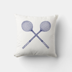Crossed Squash Racquets Blue Throw Pillow