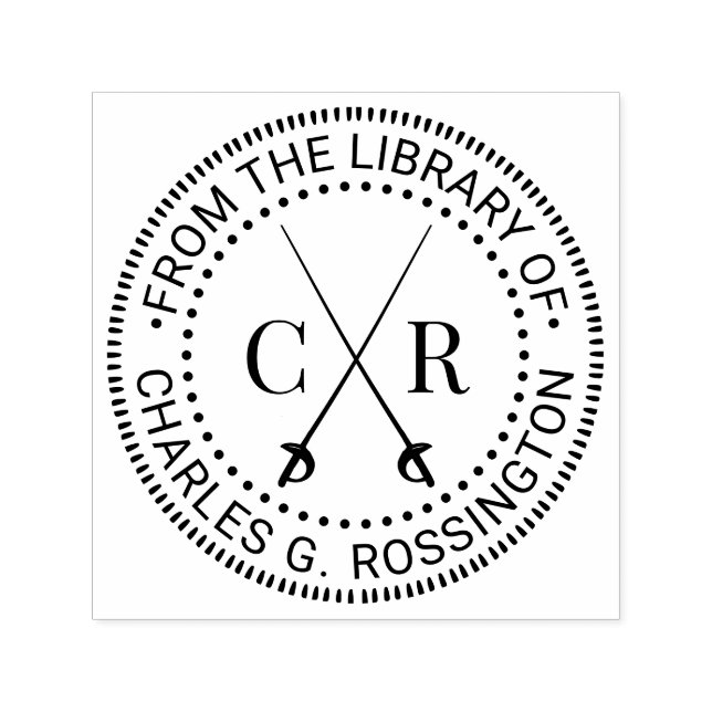 Crossed Swords Initial Monogram  Library Book Name Self-inking Stamp (Design)
