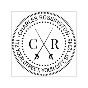 Crossed Swords Initial Monogram Name Return Addres Self-inking Stamp