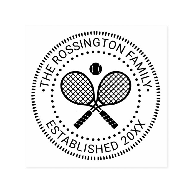 Crossed Tennis Rackets Family Name Date Estd N Self-inking Stamp (Design)