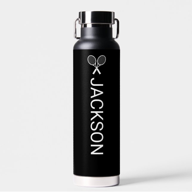 Crossed Tennis Rackets Personalized Name Tennis Water Bottle (Front)