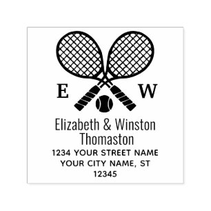 Crossed Tennis Racquets Monogram Name Address Self-inking Stamp