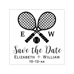 Crossed Tennis Racquets Monogram Save the Date Self-inking Stamp