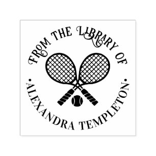 Crossed Tennis Racquets Round Library Book Name Self-inking Stamp