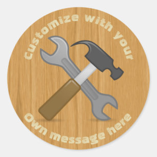 Crossed Tools Hammer and Spanner Custom Text Classic Round Sticker