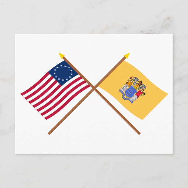 Crossed US 13-star and New Jersey State Flags Postcard (Front)
