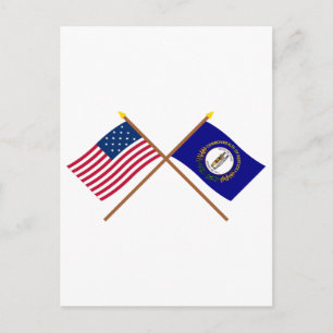 Crossed US 15-star and Kentucky State Flags Postcard