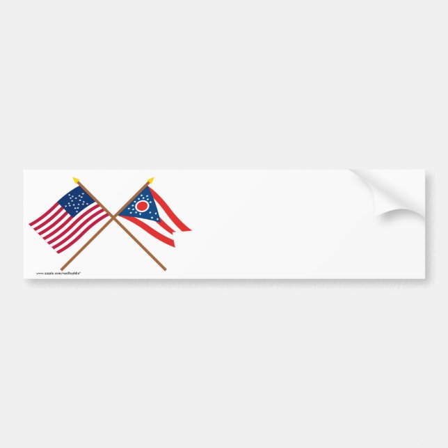 Crossed US 20-star and Ohio State Flags Bumper Sticker (Front)