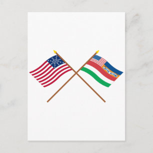 Crossed US 27-star and 1845 Florida State Flags Postcard